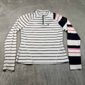 G/FORE Quarter Zip Pullover Women XL White Striped Long Sleeve Golf Athletic